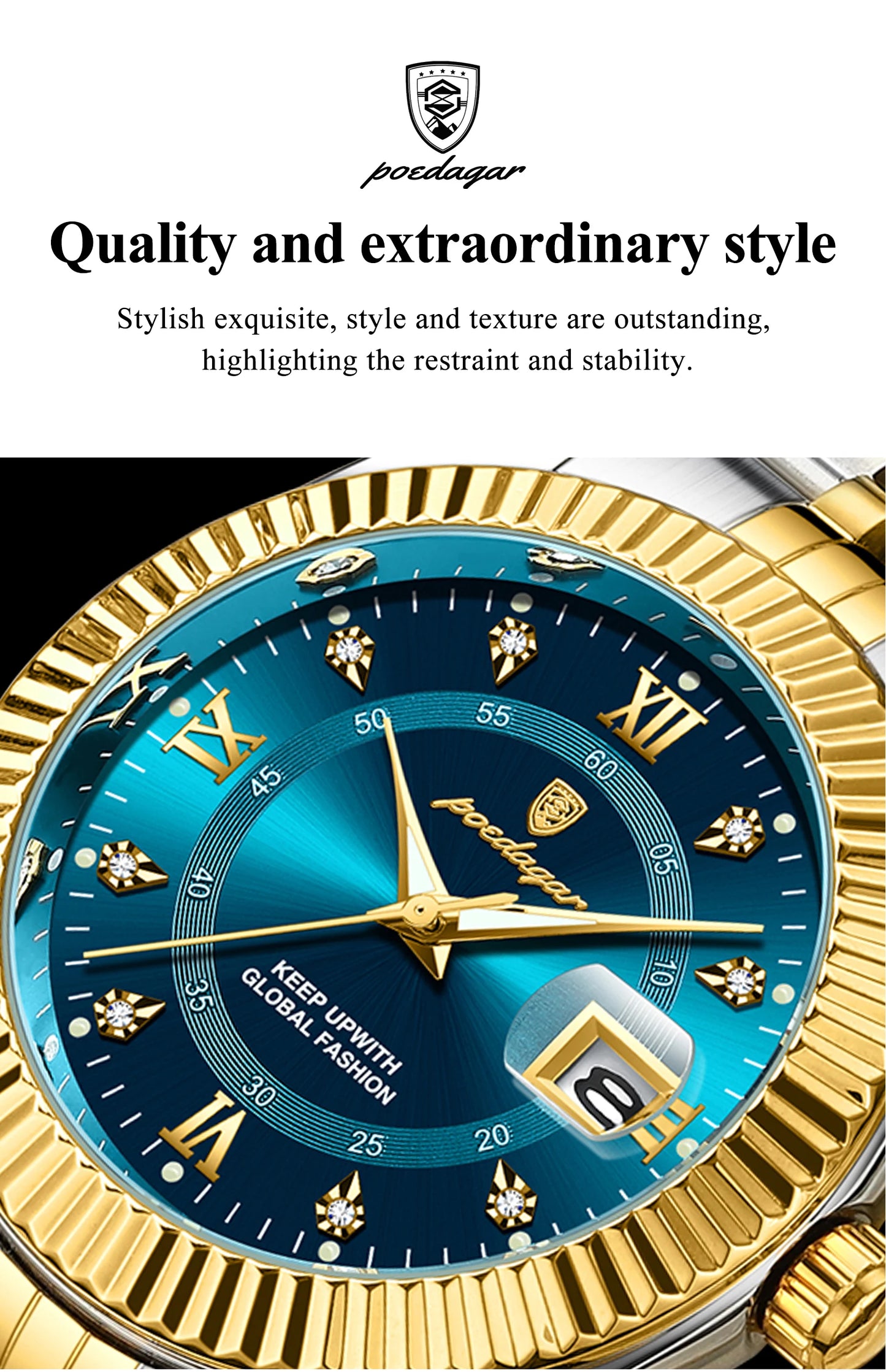 POEDAGAR Classic Men's Watches Luxury Fashion Threaded Bezel Watch for Man Luminous Date Waterproof Original Quartz Wristwatch