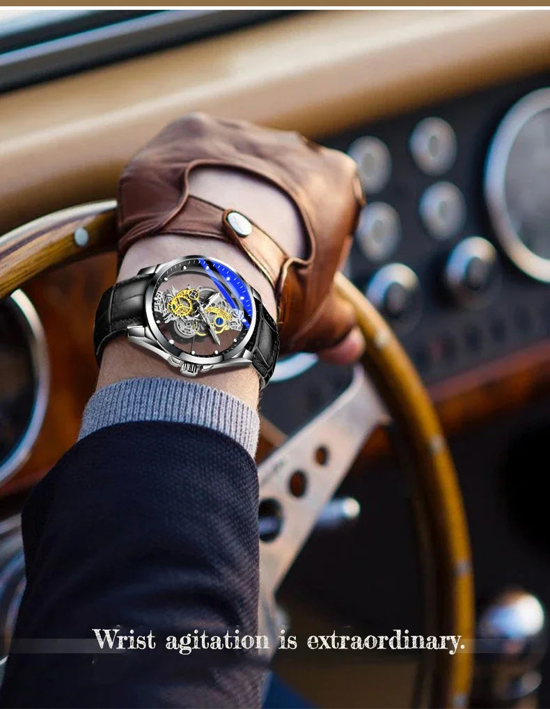 2024 New Men Watch Skeleton Quartz Wristwatch Gold Skeleton Retro Man Watch Top Brand Luxury Clock Mens Watches Reloj Hombre