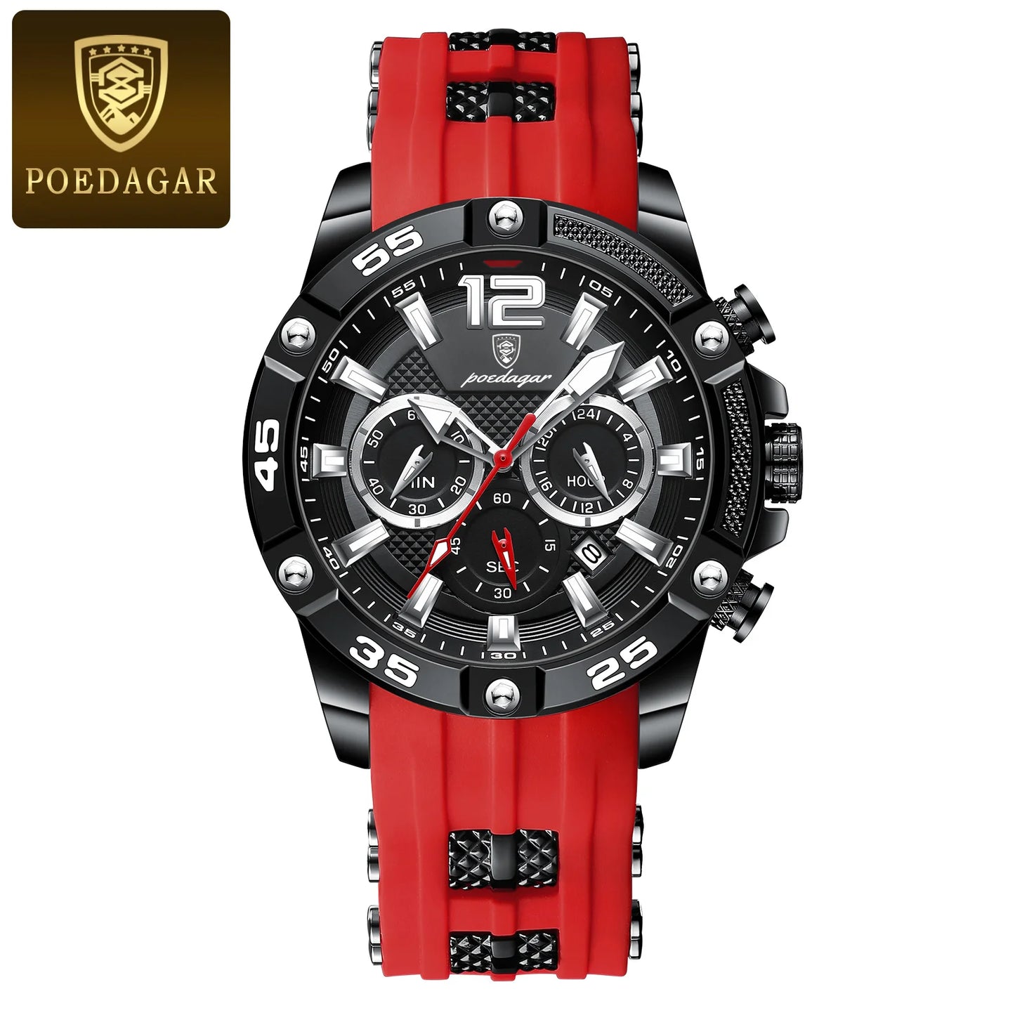 POEDAGAR Luxury Man Wristwatch Sport Chronograph Waterproof Luminous Date Watches for Men Casual Quartz Silicone Men Watch Reloj