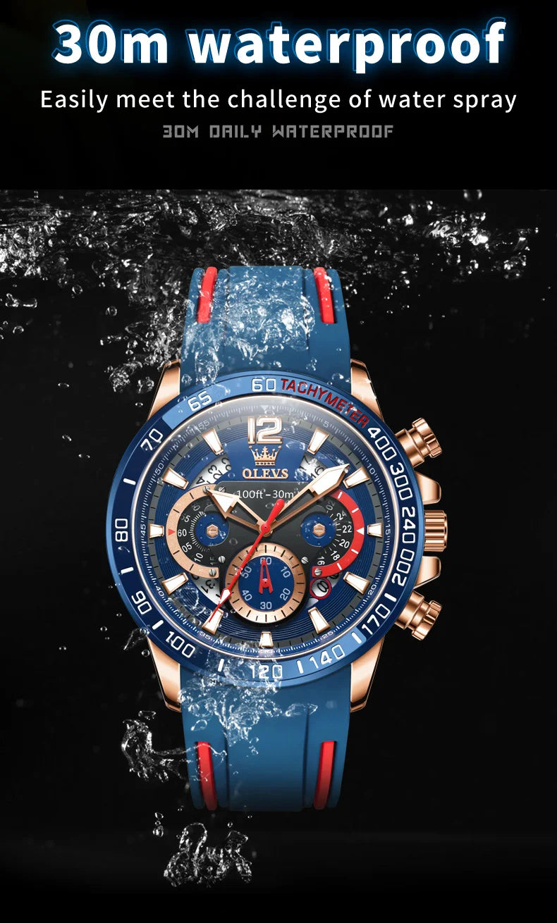 OLEVS 9936 Silicone Strap Multi-function Men Wristwatch, Waterproof Quartz Sport Watch For Men Luminous Chronograph Calendar
