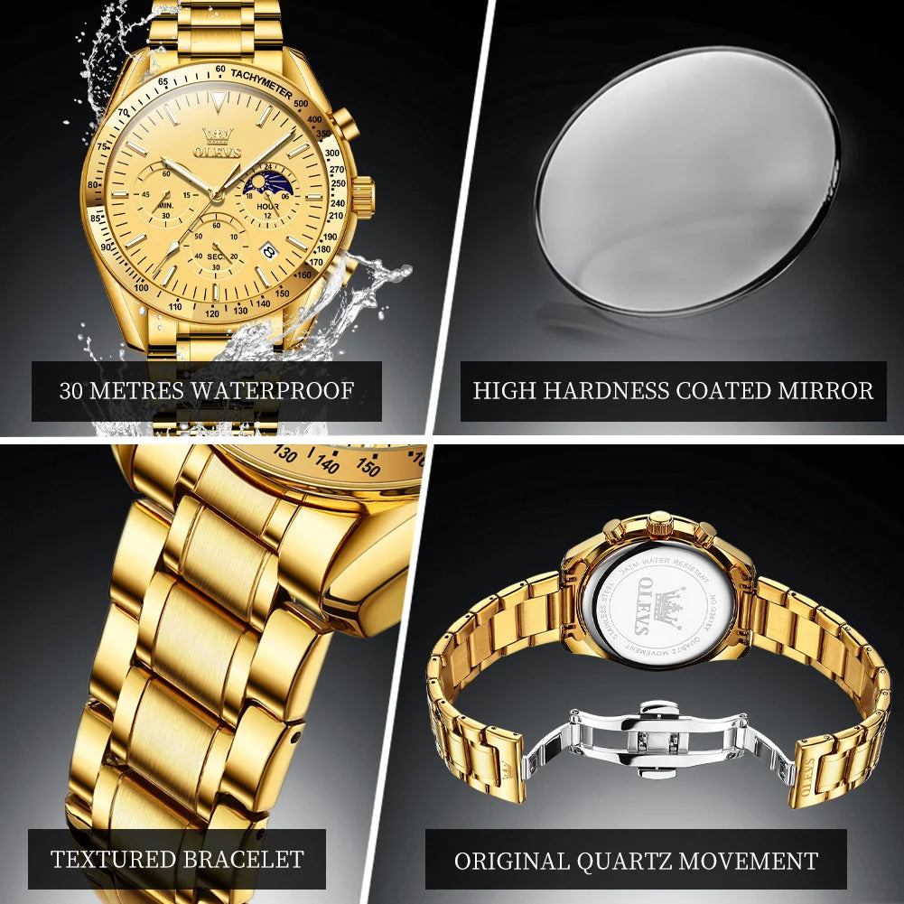 OLEVS 3618 Mens Watch Original Brand Waterproof Luminous Quartz Wristwatch Watch For Man Multifunctional Chronograph With Box