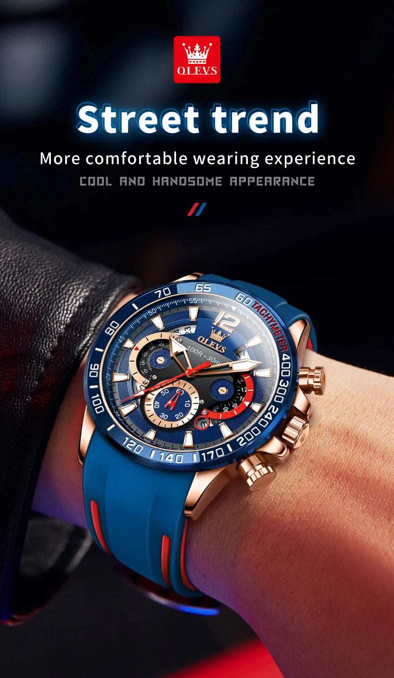 OLEVS 9936 Silicone Strap Multi-function Men Wristwatch, Waterproof Quartz Sport Watch For Men Luminous Chronograph Calendar