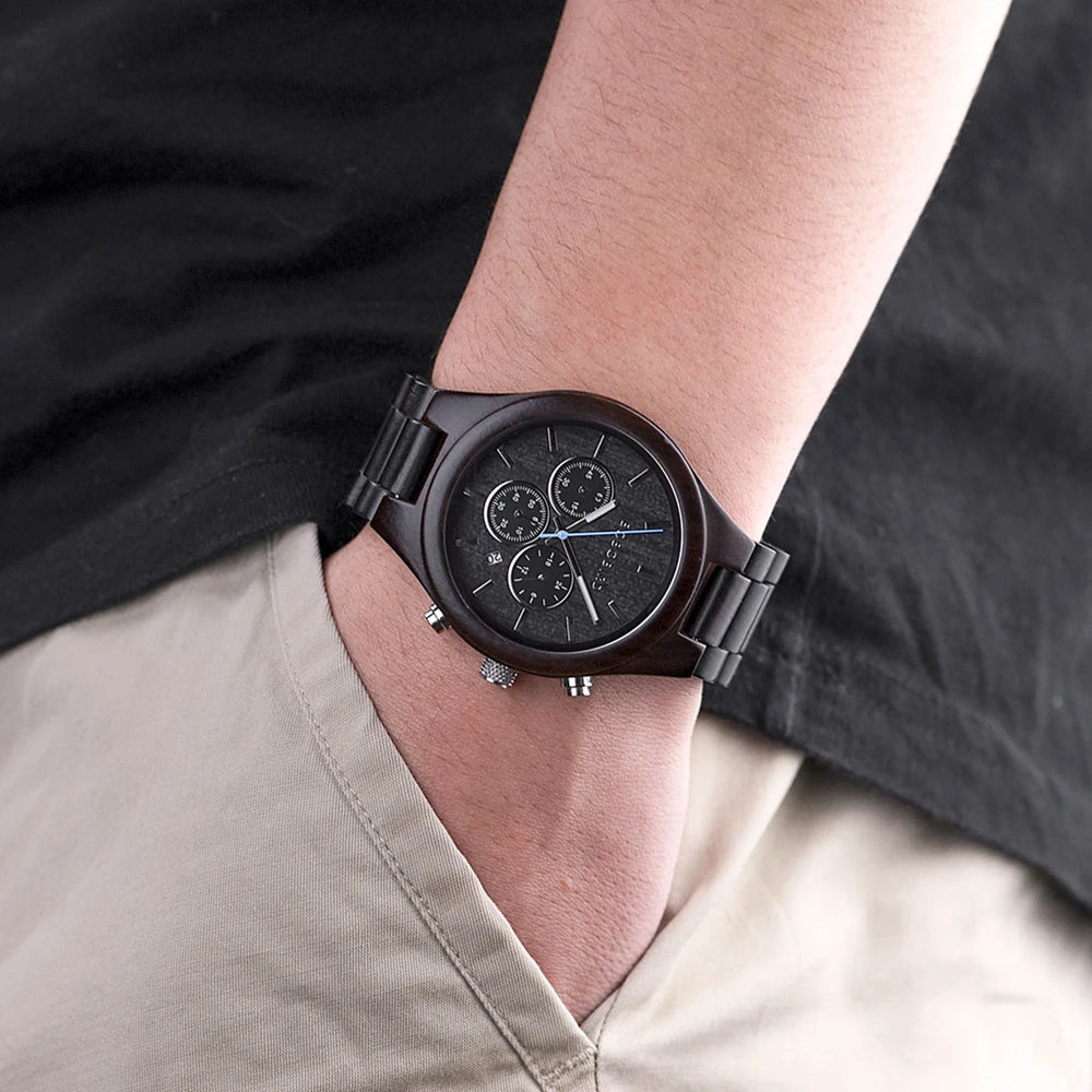 BOBO BIRD Men's Watch 3 Sub Dials Wooden Wrist Watch for Men Casual Quartz Watches Customized Dropshipping