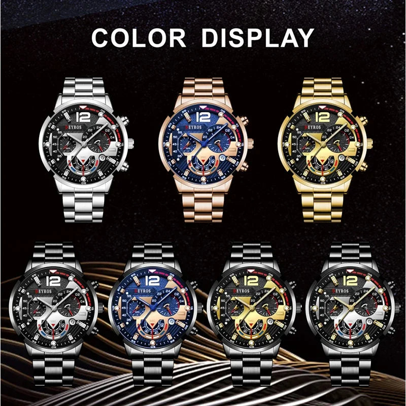 Fashion Mens Stainless Steel Watches Luxury Quartz Wristwatch Calendar Luminous Clock Men Business Casual Watch Reloj Hombre