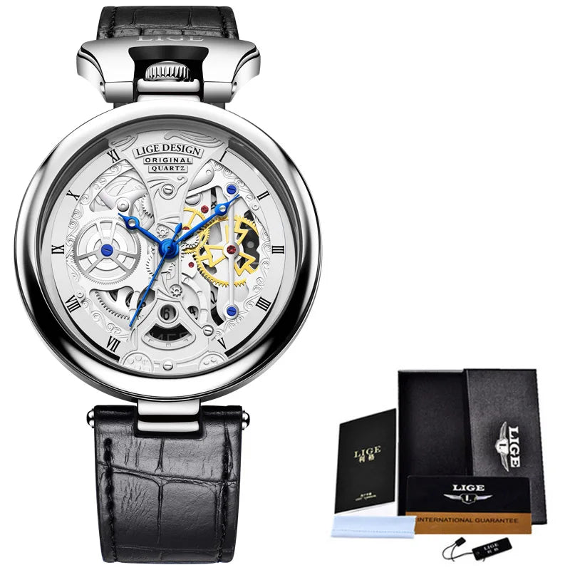 2023 LIGE Men Watches Top Brand Luxury Brown Leather Chronograph Sport Watch For Men Fashion Date Waterproof Clock Reloj Hombre