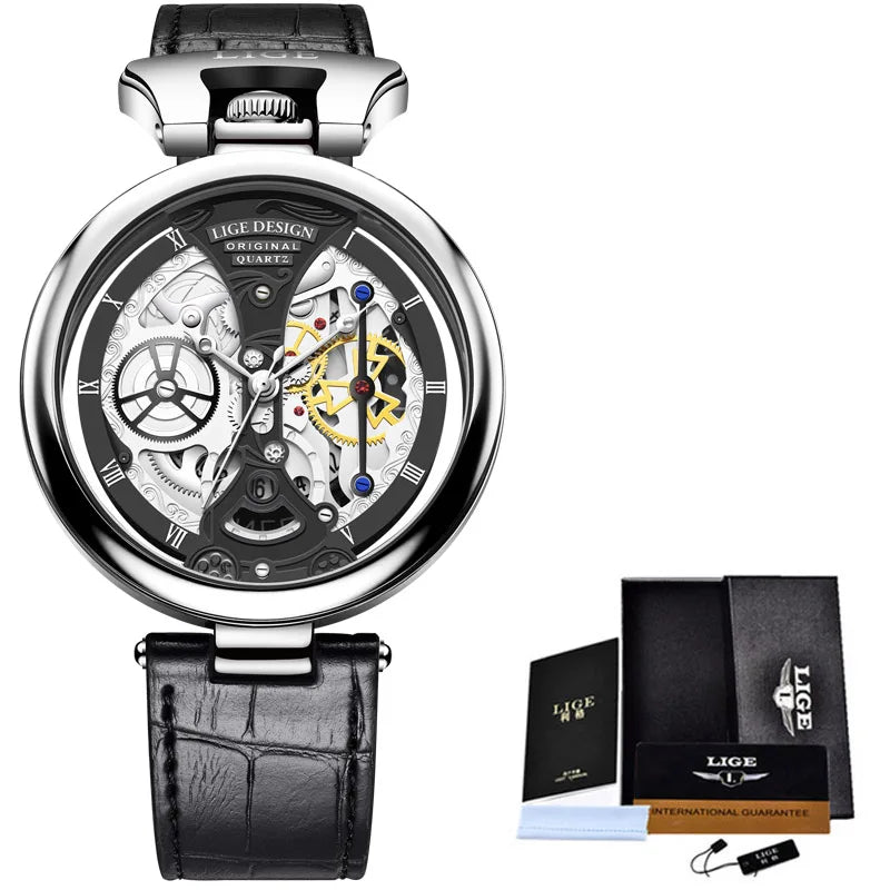 2023 LIGE Men Watches Top Brand Luxury Brown Leather Chronograph Sport Watch For Men Fashion Date Waterproof Clock Reloj Hombre