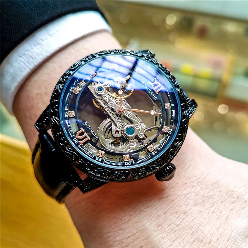 Fashion Mechanical Wristwatch Men's Luxury Brand Automatic Casual Watch Men's Sports Leather Waterproof Clock 2023 Renoj Hombre