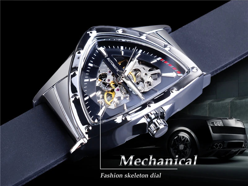 Winner 395R WINNER Minimalist Automatic Watch for Men Creative Triangle Dial Brand Luxury Business Mechanical Watches Silicone