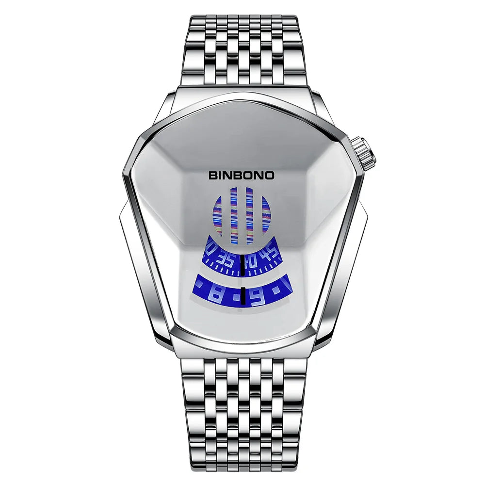 BINBOND Men Popular Fashion Motorcycle Concept Quartz Watch Luminous Steel Band Mesh Watch Touch Screen black technology watch