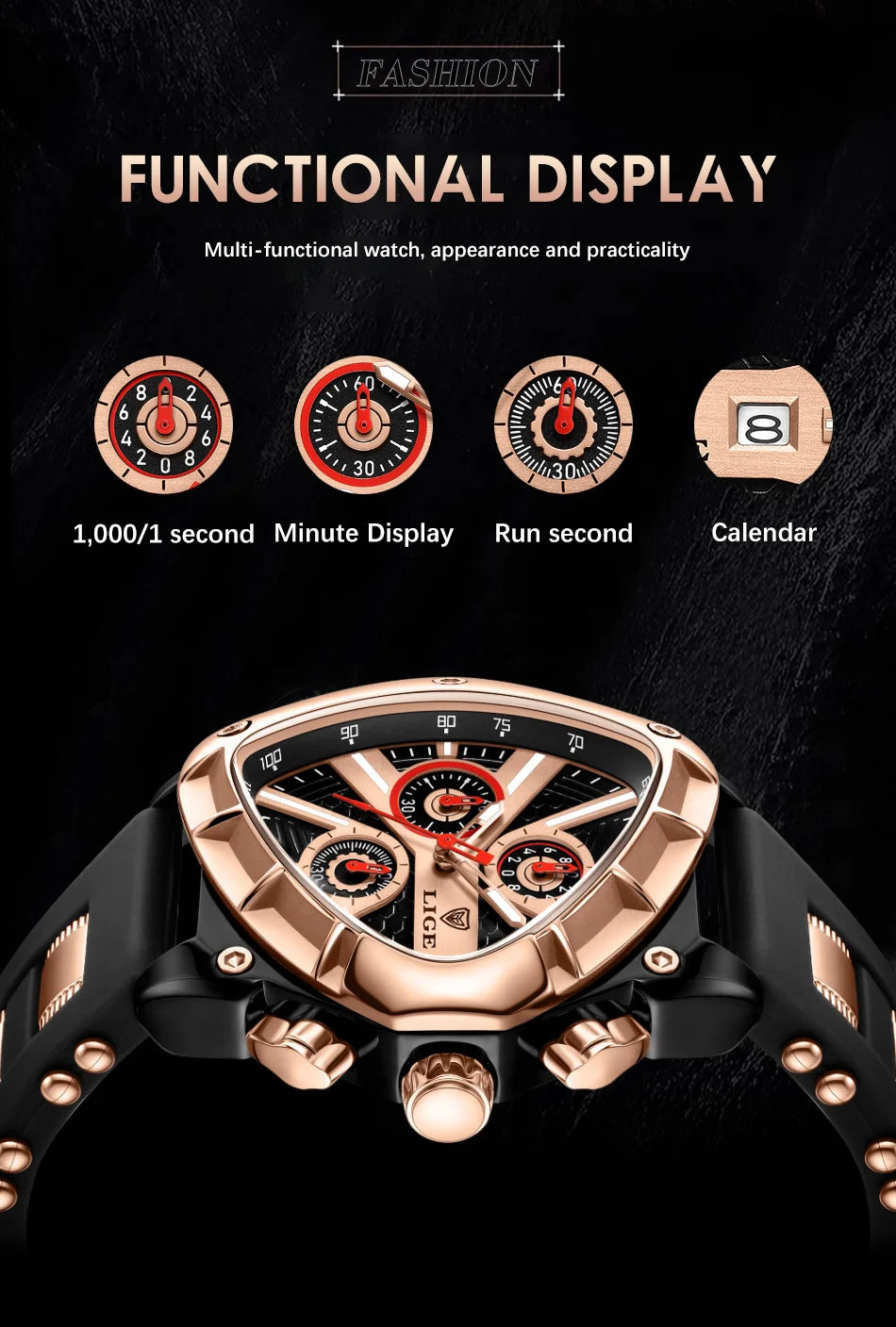 LIGE Fashion Men Watch Triangle Chronograph Military Wristwatch Sport Army Mens Watches Luxury Waterproof Quartz Clock Man Reloj