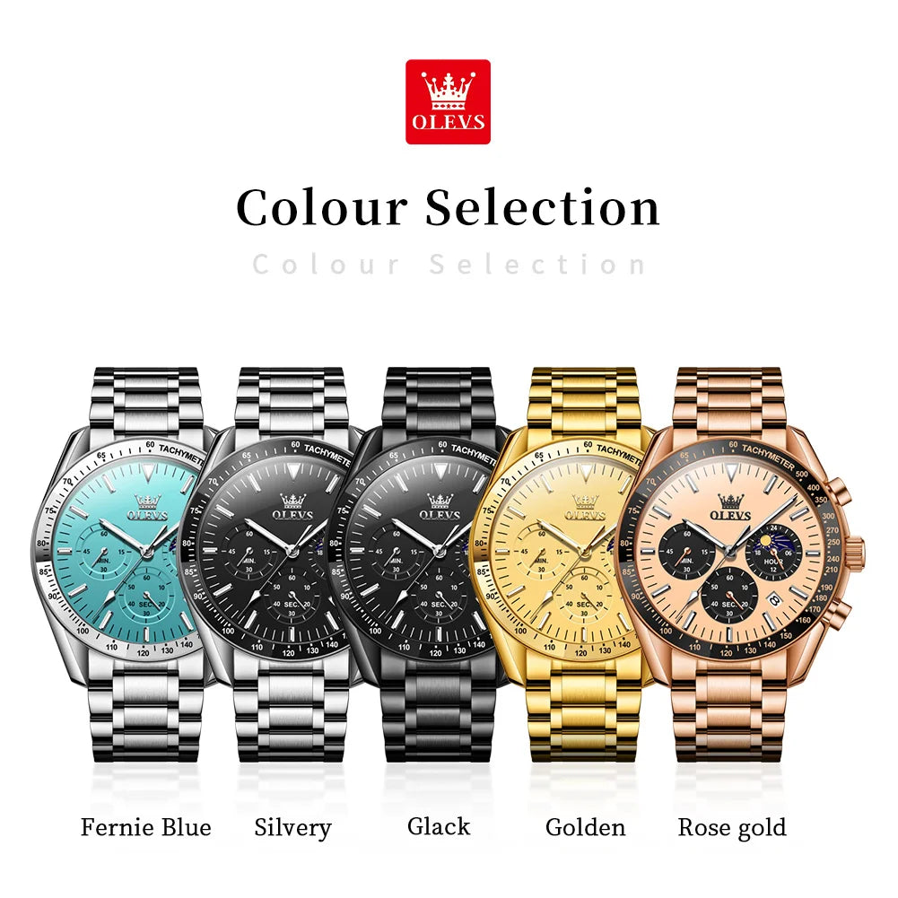 OLEVS 3618 Mens Watch Original Brand Waterproof Luminous Quartz Wristwatch Watch For Man Multifunctional Chronograph With Box