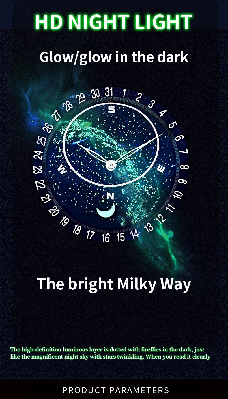 BINBOND Brand Rotating All Over The Sky Empty Diamond Men Watches Fashion Business Sun Moon Stars Waterproof Luminous Men Watch