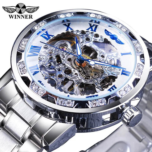 Fashion Winner Hot Top Brand Luxury Men Transparent Diamond Luminou Smovement Male Mechanical Skeleton Royal Design Wrist Watch