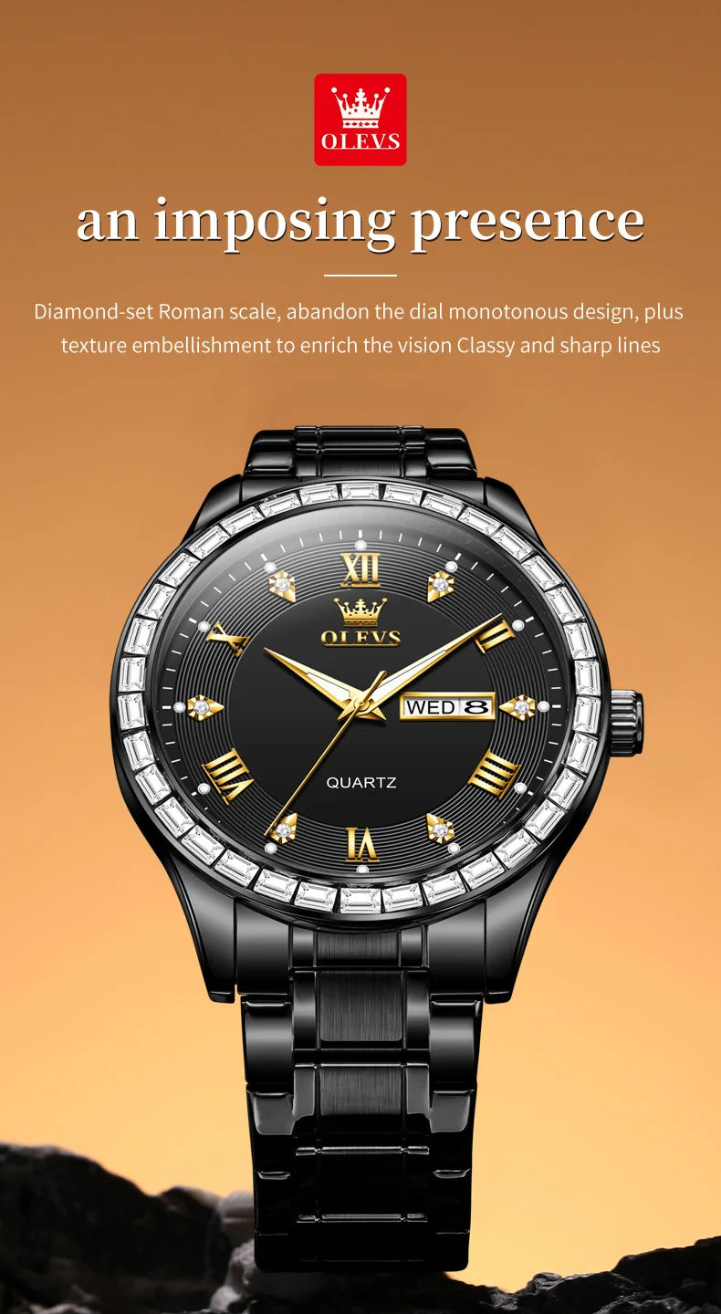 OLEVS 9906 Quartz Men's Watch Classic Fashion Men's Business Waterproof Stainless Steel Diamond dial Top Luxury Brand Men Watch