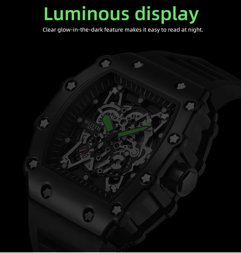 Brand Men's Watch Fashion Automatic Movement Barrel Luminous Waterproof Clock Sports Male's Silicone Strap Quartz Wristwatch New