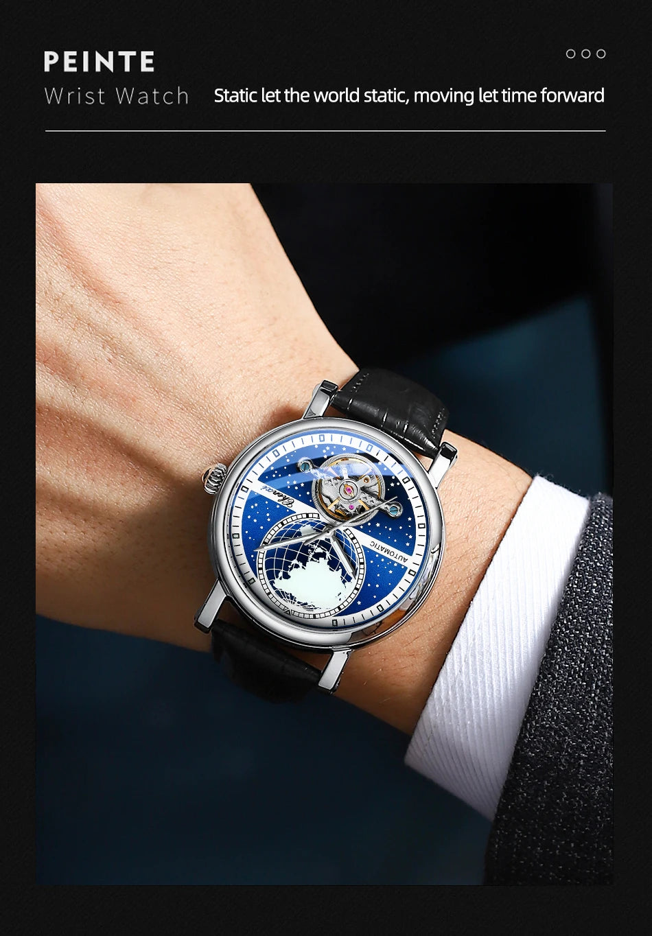 CHENXI Tourbillon Mens Watch Automatic Mechanical 8871 Classic Map Dial Waterproof Luminous Leather Watches for Men Reloj Hombre