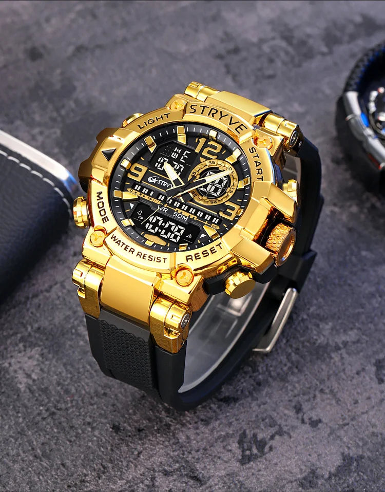 New STRYVE Watch for Men's High Quality Digital-Analog Dual Movement 5ATM Waterproof Watches Fashion Sports Men's Watch 8025