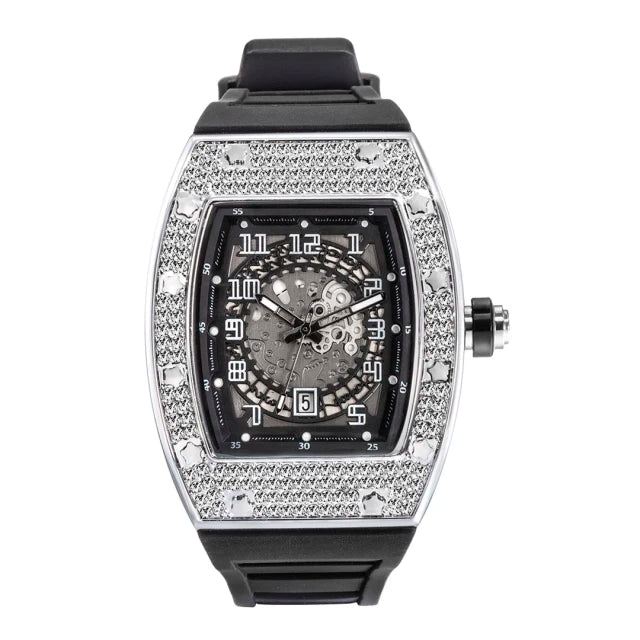 MISSFOX New Men Wrist Watches Tonneau Rubber Strap Waterproof Male Quartz Watch Unique Classic Gold Hollow Men's Clocks Gifts
