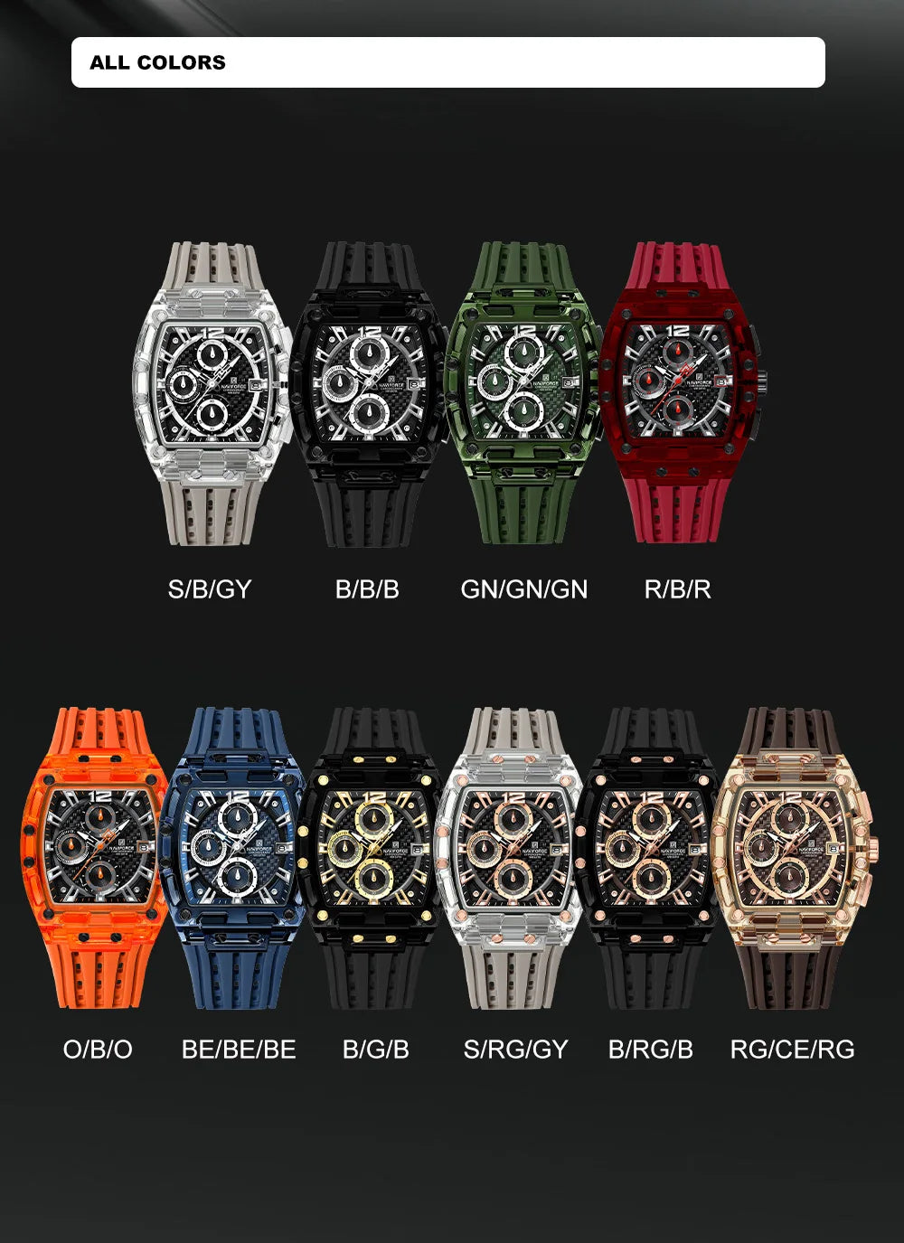 NAVIFORCE Men's Watch High Quality Quartz Fashion Clock Waterproof Silicone Tape Watch for Men Luminous Date Sports Wristwatches