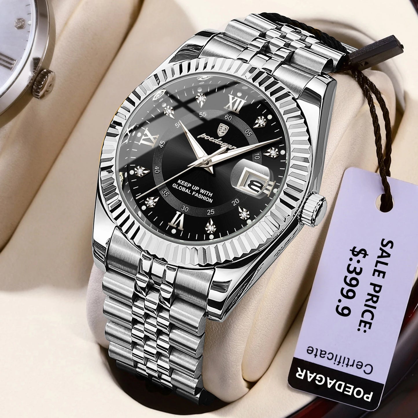 POEDAGAR Classic Men's Watches Luxury Fashion Threaded Bezel Watch for Man Luminous Date Waterproof Original Quartz Wristwatch