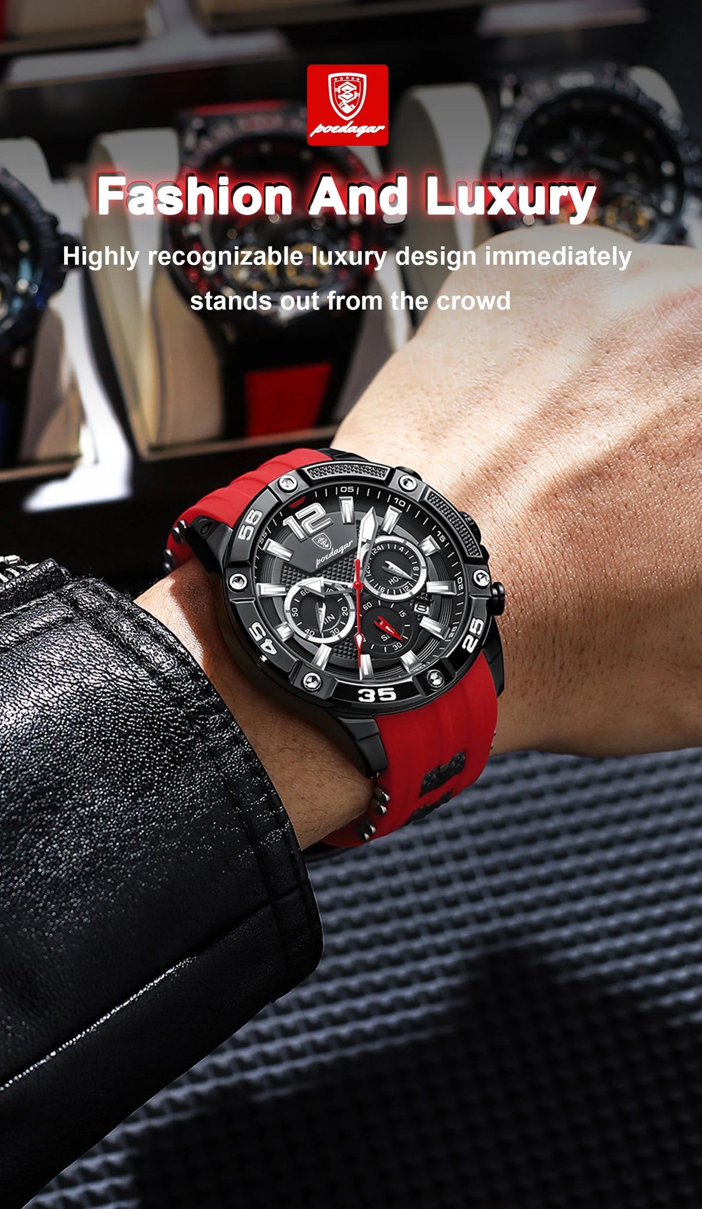 POEDAGAR Luxury Man Wristwatch Sport Chronograph Waterproof Luminous Date Watches for Men Casual Quartz Silicone Men Watch Reloj