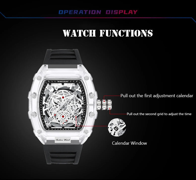 UTHAI Men Watch Sports Personality Wine Barrel Quartz Wristwatch Transparent Waterproof Calendar Male Fashion Clock Watches Gift