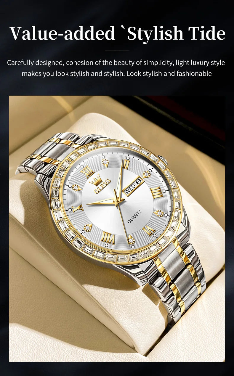 OLEVS 9906 Quartz Men's Watch Classic Fashion Men's Business Waterproof Stainless Steel Diamond dial Top Luxury Brand Men Watch