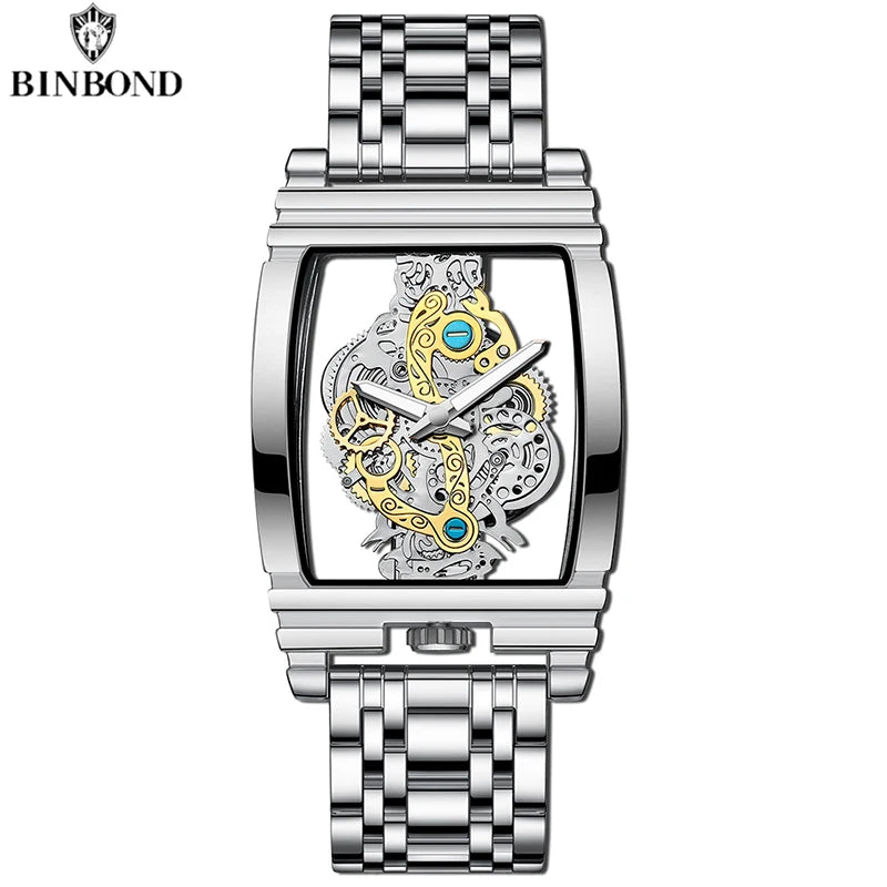 BINBOND Men Watch Sports Quartz Watches Men Waterproof Luminous Pointer Wristwatch Skeleton Hollow Clock Man Relogio Masculino