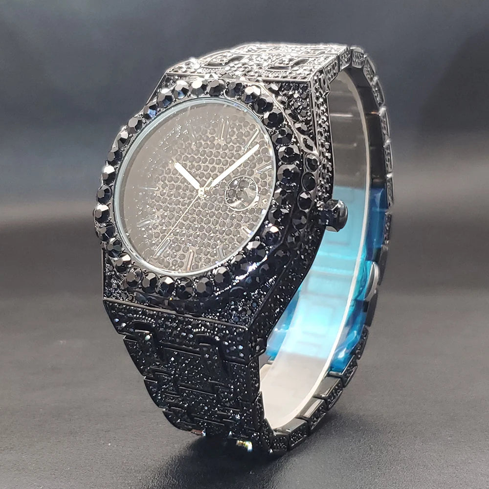 Droshipping Quartz Watches For Men Octagonal Case Luxury Diamond Men's Watch With Big Zircon Bezel Fashion Hip Hop Hand Clock