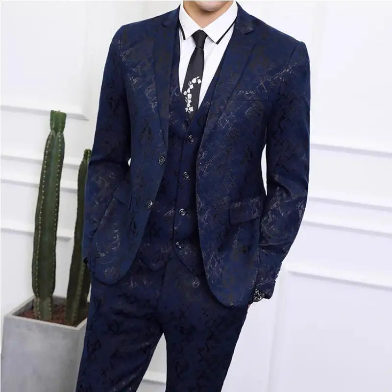 High-end Brand Suit Men Clothing Fashion Business Banquet Wedding Blazers Jacket with Vest and Pants Black / Blue Size 6XL