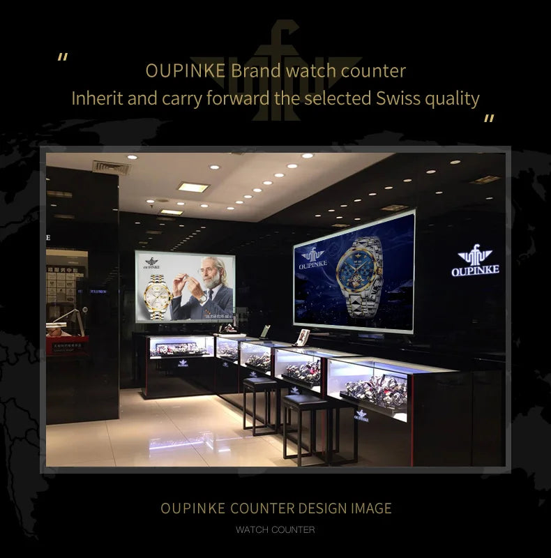 OUPINKE 3176 Luxury High end Fully Automatic Mechanical Tourbillon Watch Full Golden Dragon Dial Watch Sapphire Mirror Men Watch