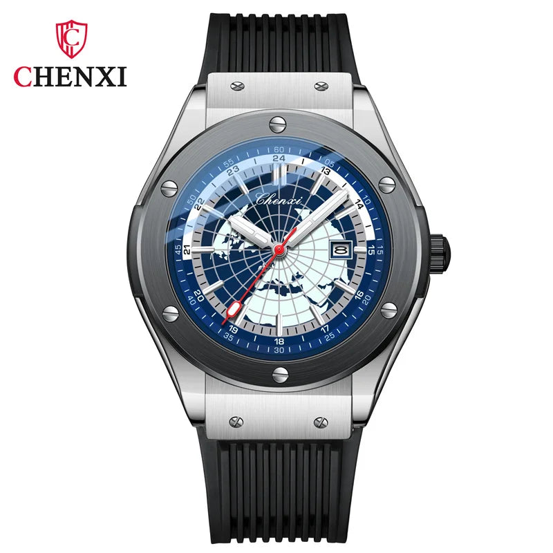 CHENXI 82442 Quartz Watch Men Casual Luxury Sport Watches Brand World Map Military Waterproof Wrist Watch for Male Clock Gift