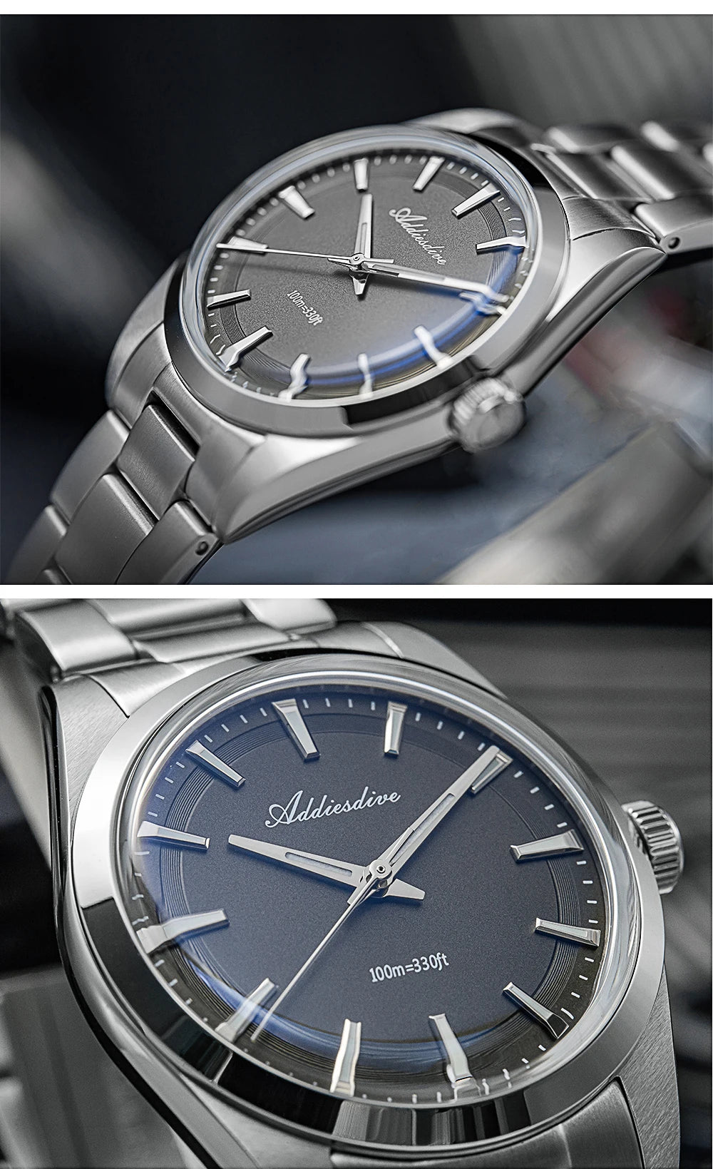 ADDIESDIVE 36mm AD2066 Men Watch BGW9 Luminou Bubble Mirror Glass 316L Stainless Steel Reloj Hombre 100m Waterproof Quartz Watch