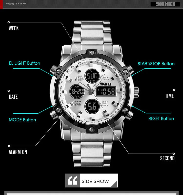 SKMEI 1389 Fashion Luxury Business Mens Watch Waterproof Sport Digital Men's Wristwatch Bracelet Clock Reloj Relogio Masculino