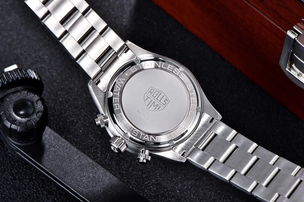 RollsTimi Mens Watch 2024 NEW Top Luxury Chronograph Stainless steel Japan TMI Vk63 Quartz Watches for Man Sapphire Wristwatch