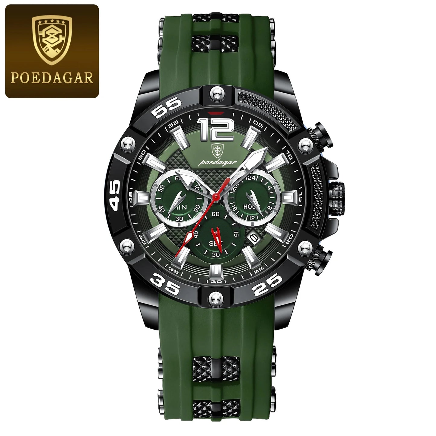 POEDAGAR Luxury Man Wristwatch Sport Chronograph Waterproof Luminous Date Watches for Men Casual Quartz Silicone Men Watch Reloj
