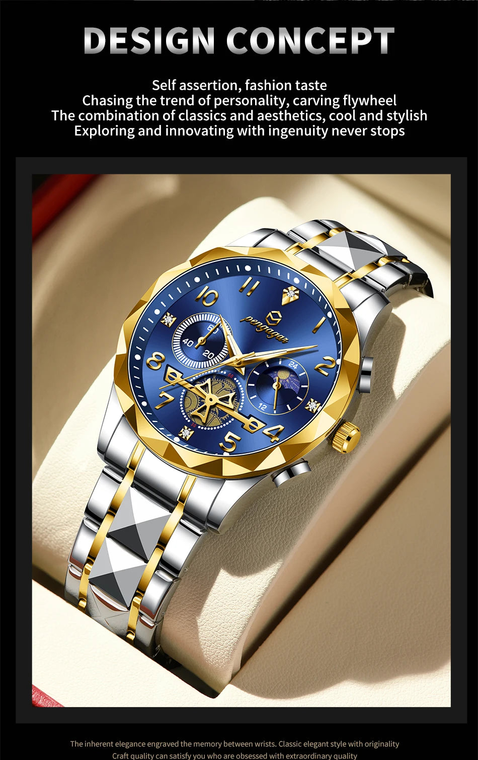 PENGAGAR Luxury Man Wristwatch Chronograph Waterproof Luminous Men Watch Stainless Steel High Quality Sport Men's Quartz Watches