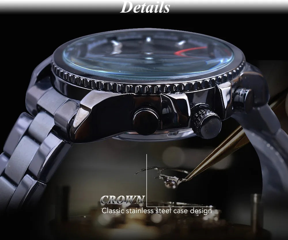 Forsining Top Men's Watches Military Stainless Steel Waterproof Date Week Display Brand Automatic Mechanical Watch for Men