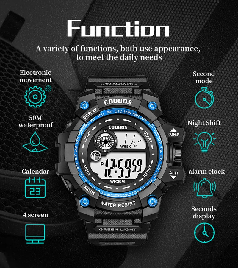 Waterproof Sport Men Watches 2024 Luxury Luminous Silicone Strap Military Wristwatch Man Calendar LED Digital Male Watch Hombre