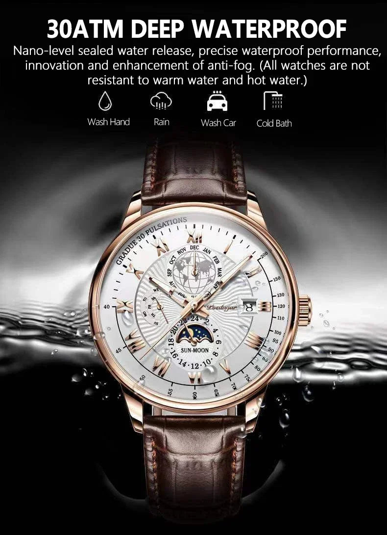 Mens Watch 2024 New Fashion Leather Waterproof Luminous Top Brand Luxury Mens Quartz Wristwatch Men Sport Casual Watches Reloj