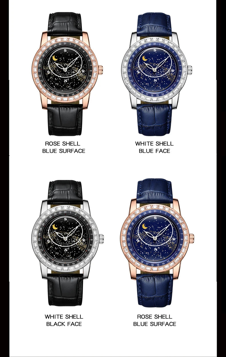 BINBOND Brand Rotating All Over The Sky Empty Diamond Men Watches Fashion Business Sun Moon Stars Waterproof Luminous Men Watch
