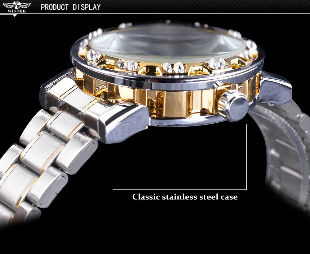 Fashion Winner Hot Top Brand Luxury Men Transparent Diamond Luminou Smovement Male Mechanical Skeleton Royal Design Wrist Watch