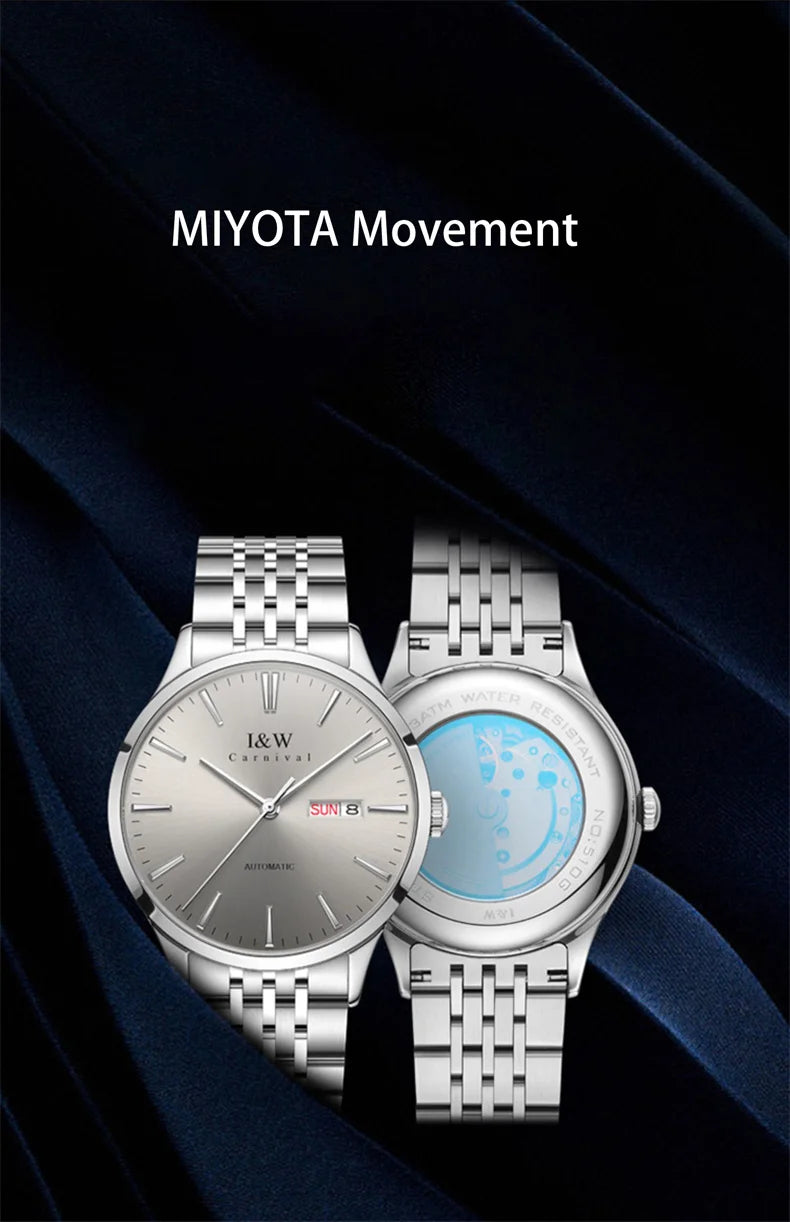 Carnival Iw For Mens Watch Automatic Japan Mechanical Movement Urban Male Wristwatch Date Ss316 Steel Sapphire Crystal Business
