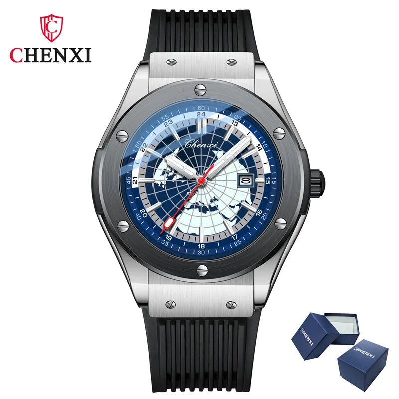CHENXI 82442 Quartz Watch Men Casual Luxury Sport Watches Brand World Map Military Waterproof Wrist Watch for Male Clock Gift