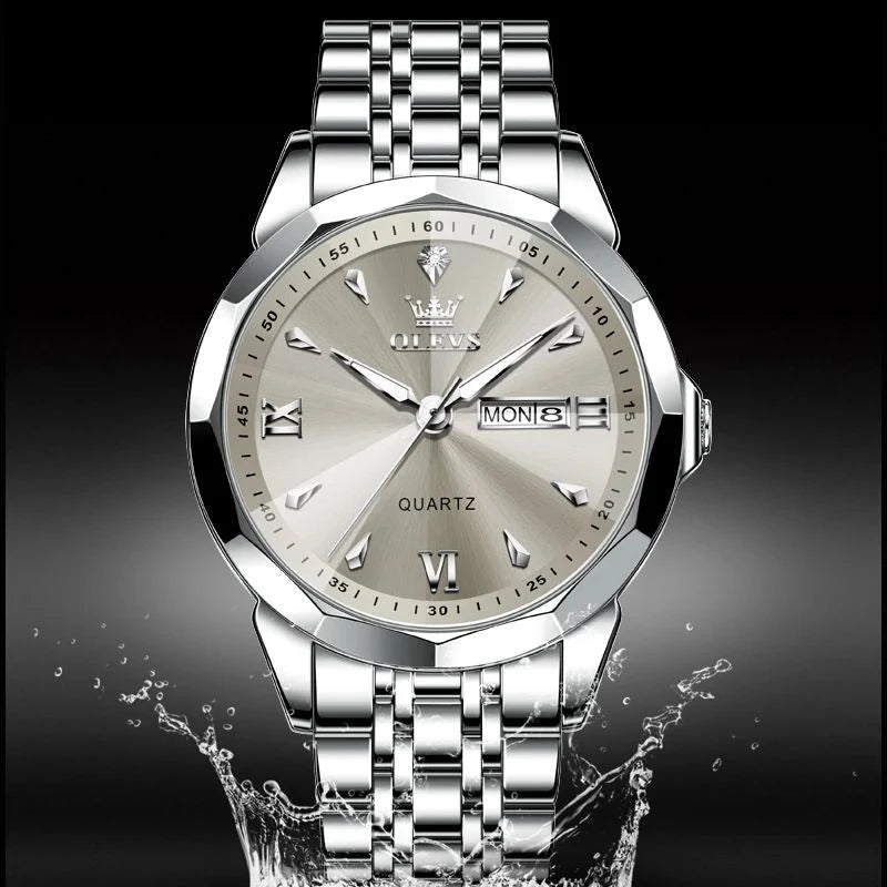 OLEVS 9998 Mens Watch Original Rhombus Mirror Quartz Mature Man Watch Waterproof Luminous Dual Calendar Display Watch For Man