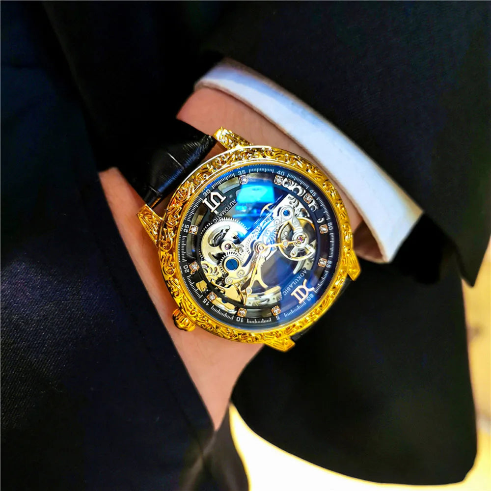 Fashion Mechanical Wristwatch Men's Luxury Brand Automatic Casual Watch Men's Sports Leather Waterproof Clock 2023 Renoj Hombre