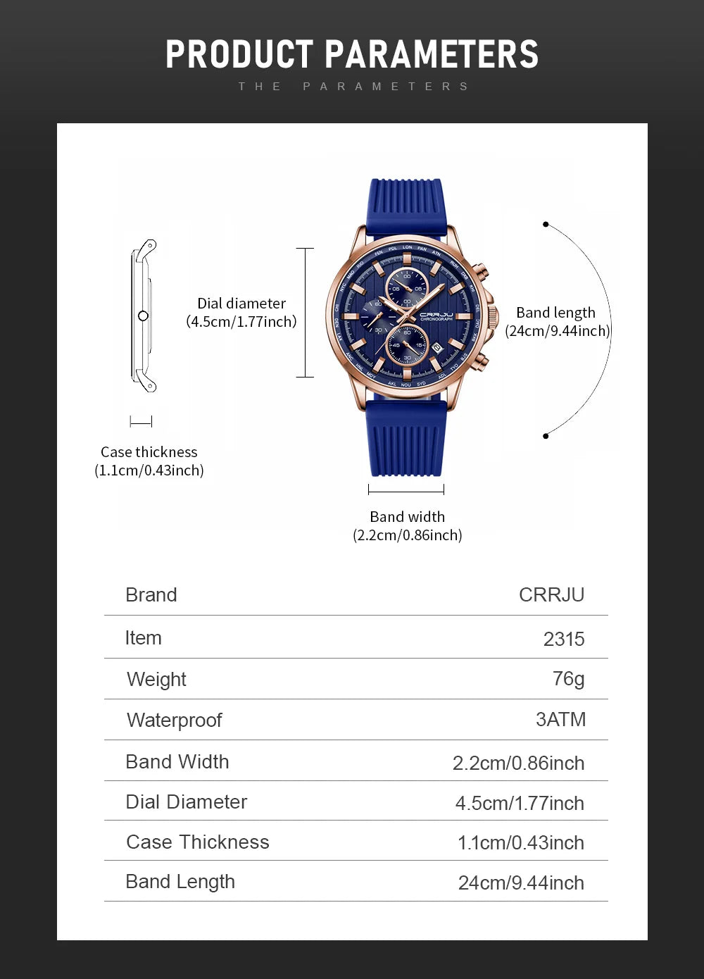 CRRJU Men Watch Silicone Strap Top Brand Luxury Sports Quartz Waterproof Luminous Auto Date Wristwatch Relogio Masculino