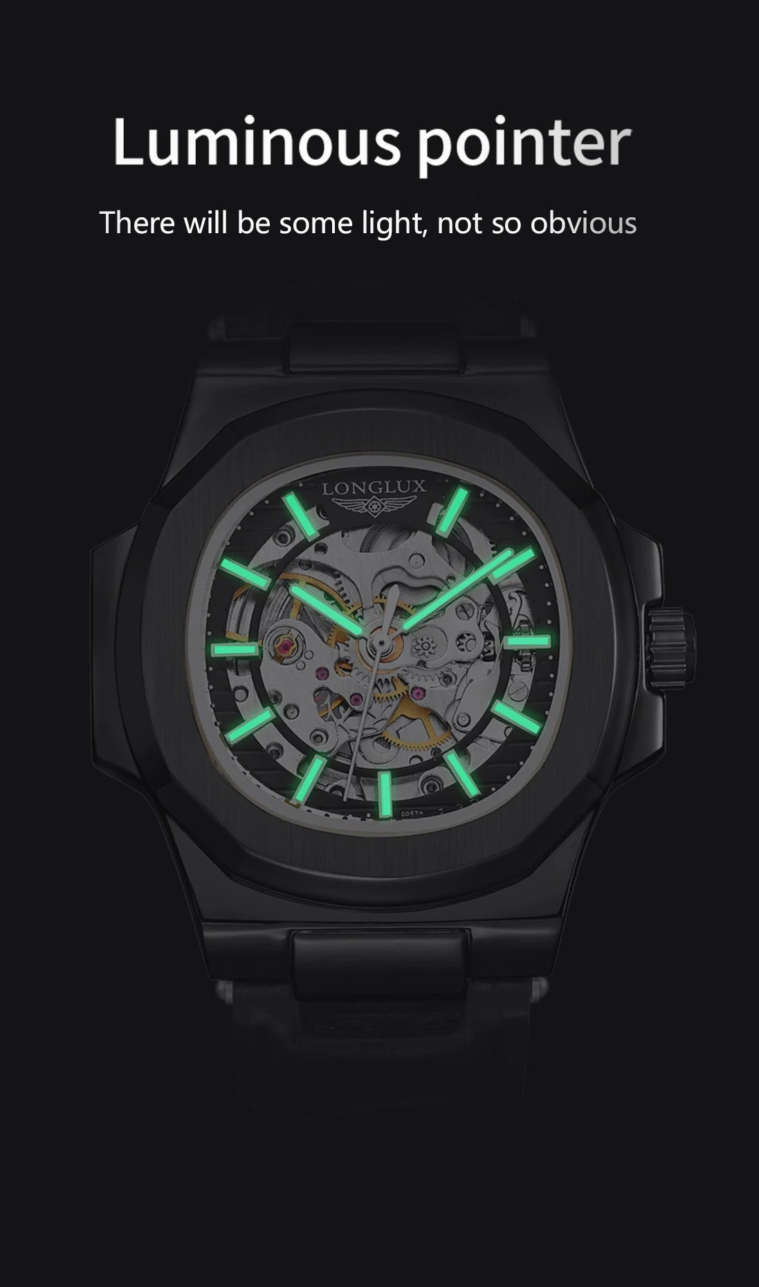 LONGLUX automatic man watch sport style wholesale mechanical wristwatches fashion hollow leather man watch men gift