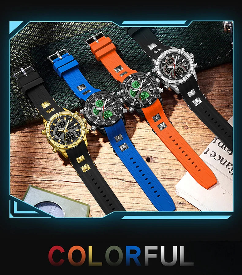 SANDA 6162 Men's Electronic Watch Creative Sports Waterproof Luminous Chronograph Pointer Digital Dual Display Wristwatches