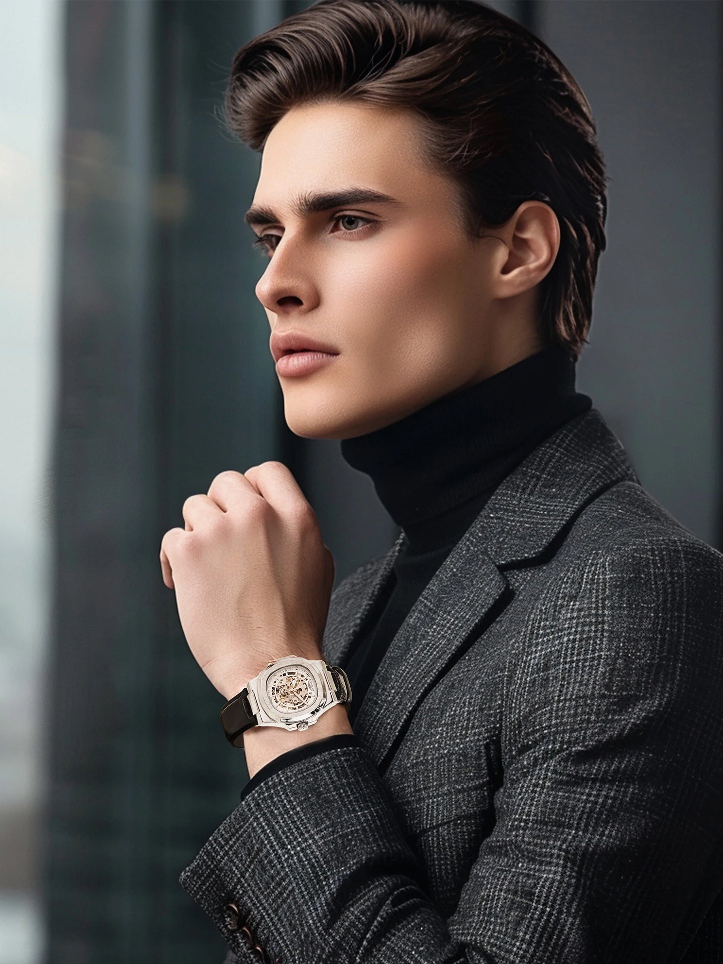 LONGLUX automatic man watch sport style wholesale mechanical wristwatches fashion hollow leather man watch men gift
